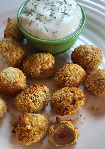 Fried Olives with Spicy Maple Dip